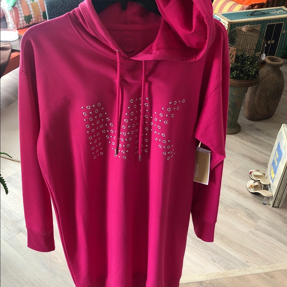 Michael Kors Fuchsia Crystal-Studded MK Hoodie